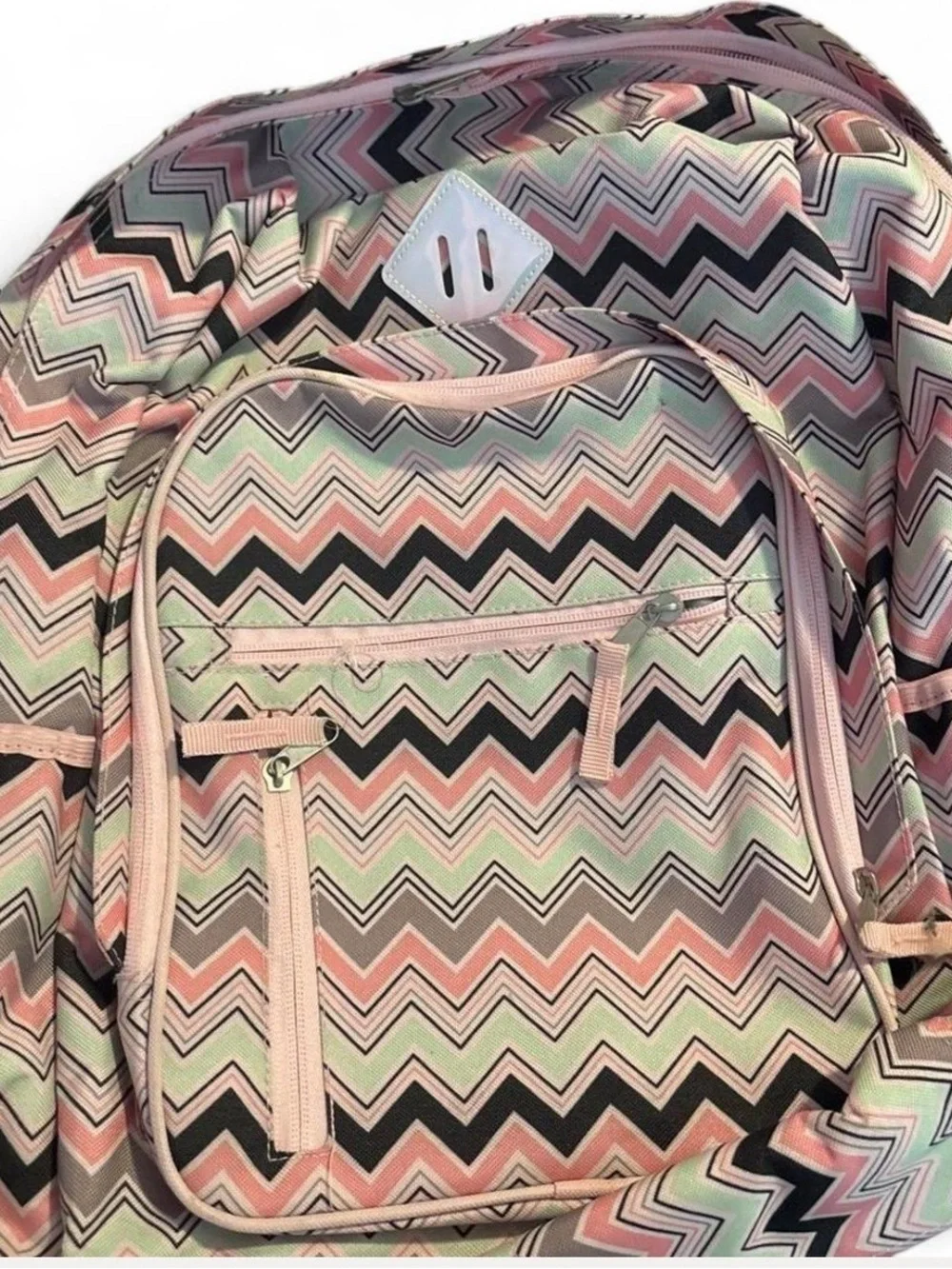 Kids Chevron Pattern Backpack in Pink, Mint & Black